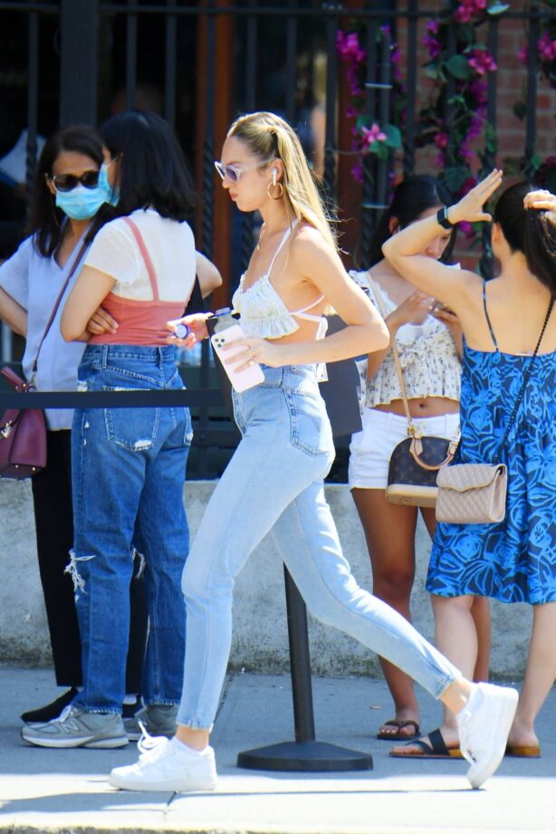 Candice Swanepoel - steps out in a crop top in Soho