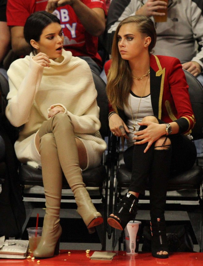 Cara Delevingne and Kendall Jenner at a Lakers Game in LA