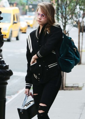 Cara Delevingne in Ripped Jeans Leaving the Hotel in NYC