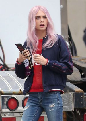 Cara Delevingne on set of 'Life In A Year' in Toronto