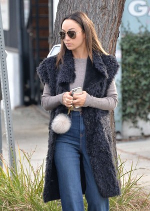 Cara Santana in fuzzy vest out in Los Angeles