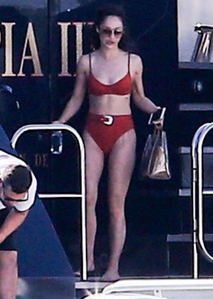 Cara Santana in Red Bikini on the yacht in Miami