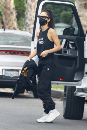 Cara Santana - Wearing a black tank tee 'I am a voter' in Los Angeles