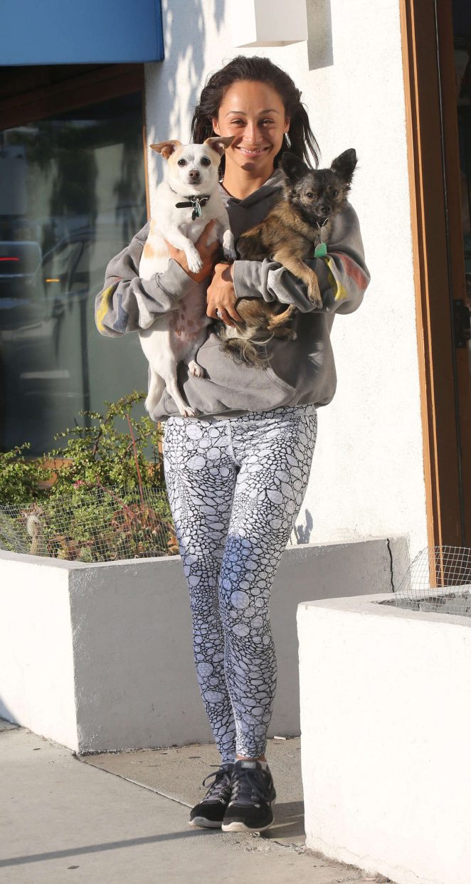 Cara Santana with her two dogs in West Hollywood