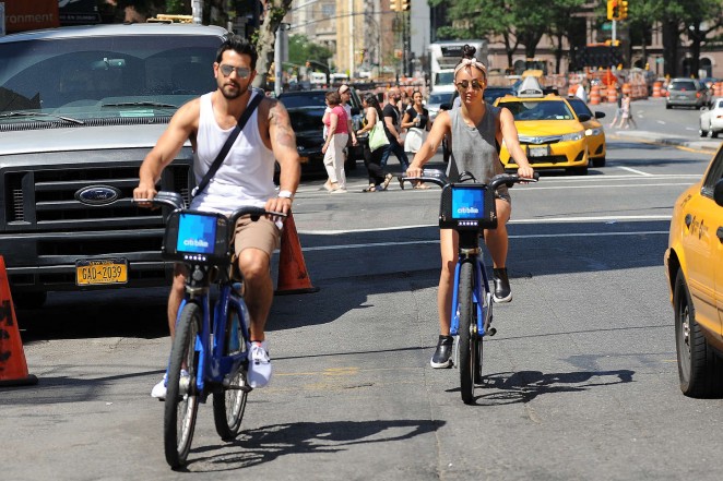 Cara Santana with Jesse Metcalfe Bike ride in NY