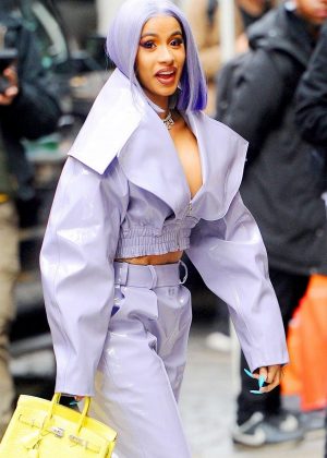 Cardi B in Purple Outfit - Out in NYC