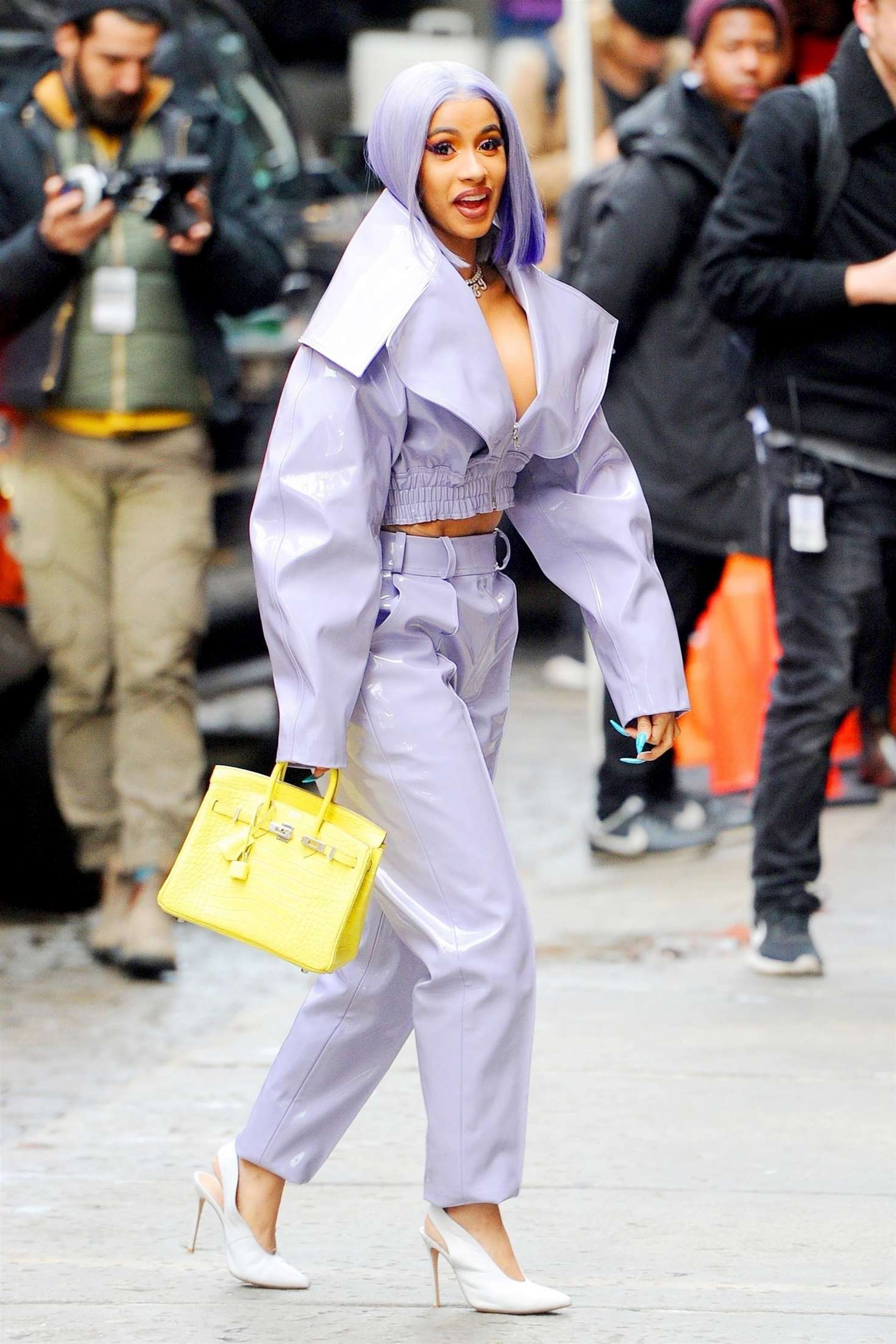 Cardi B in Purple Outfit - Out in NYC. 