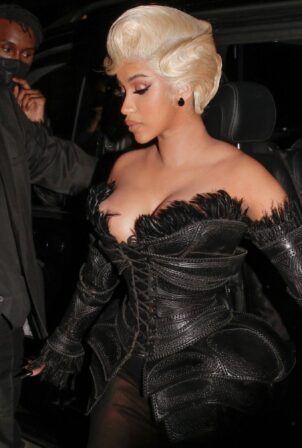 Cardi B - Seen while leaving Thierry Mugler party during the Paris Fashion Week 2021