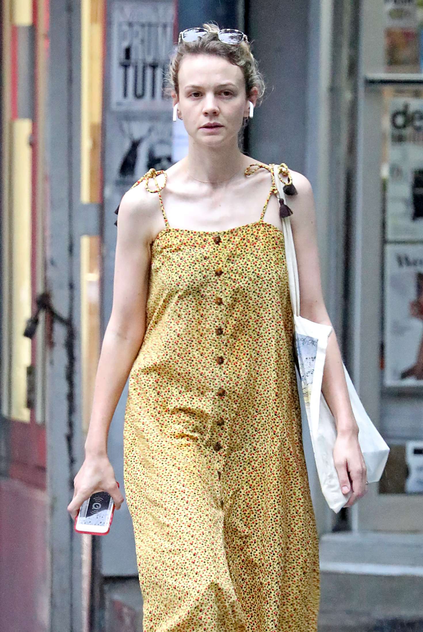 Carey Mulligan in Yellow Summer Dress - Out in NYC