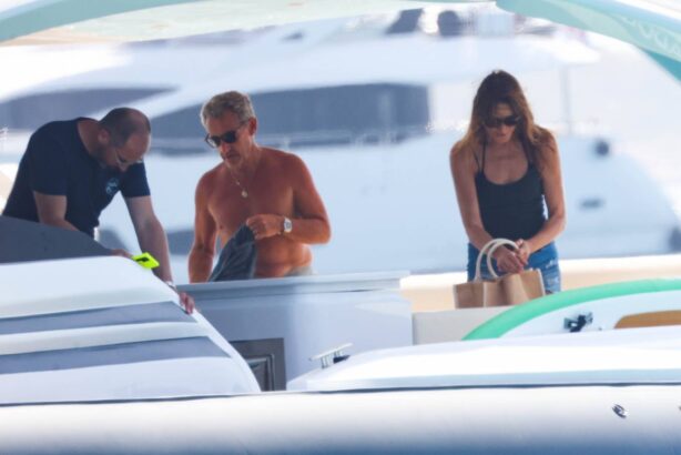 Carla Bruni - On a boat with husband Nicolas Sarkozy in Formentera