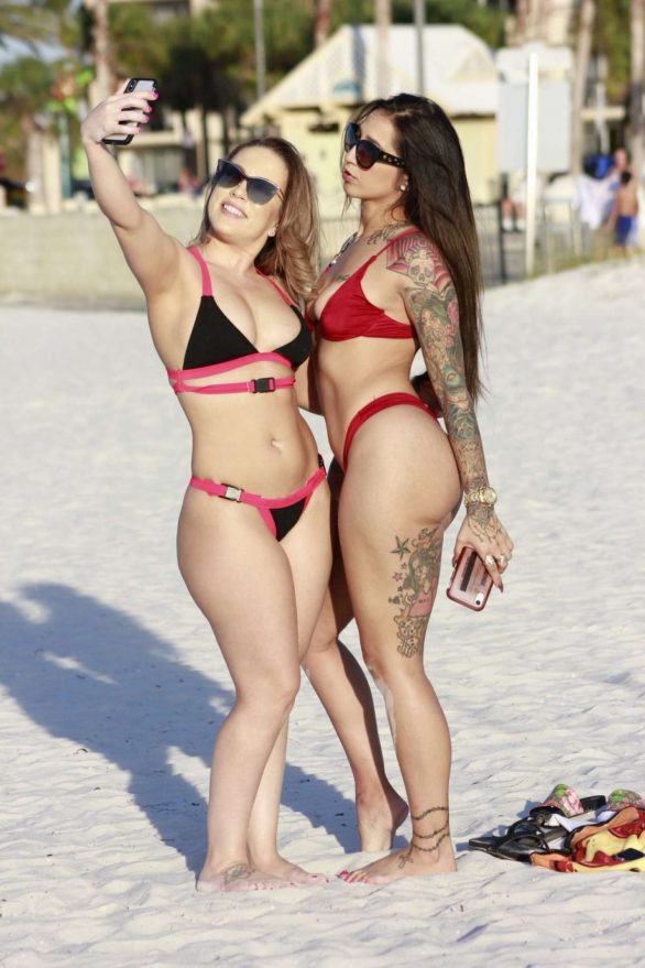 Carmen Valentina and Stefania Mafra in Bikini on the beach in Miami