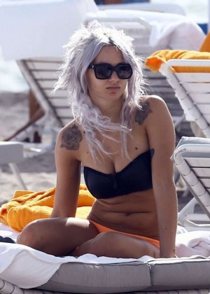 Caroline Flack and Lou Teasdale at the Beach in Miami