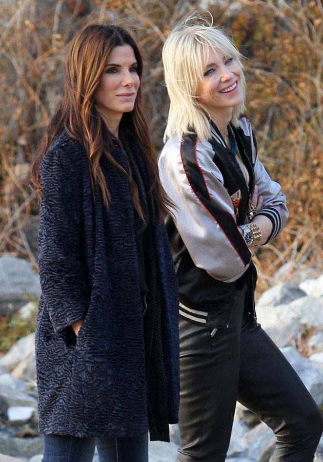 Cate Blanchett and Sandra Bullock on the set of 'Oceans Eight' in NY