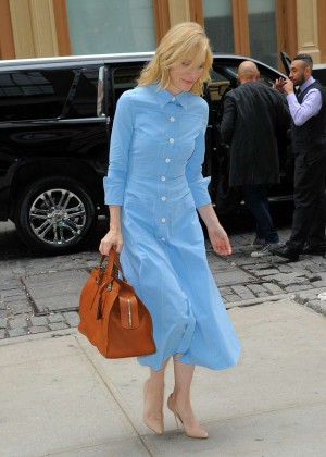 Cate Blanchett in Blue Dress out in New York
