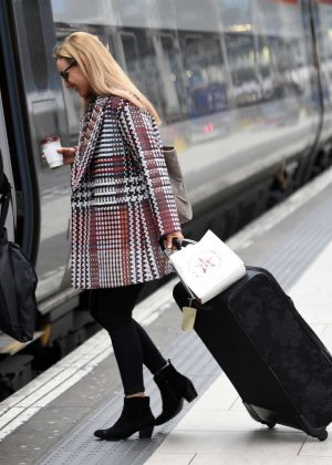 Catherine Tyldesley catching the train to London in Manchester