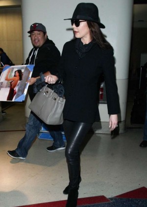 Catherine Zeta Jones in Leather Pants at LAX Airport in LA
