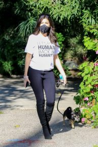 Celeste Thorson - Out for a walk with her pup in Los Angeles
