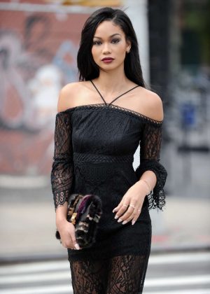 Chanel Iman in Black Dress Out in New York