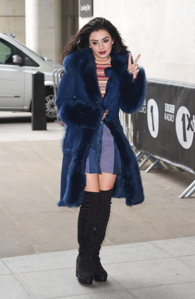 Charli XCX in Mini Skirt at BBC Radio 1 studios in London