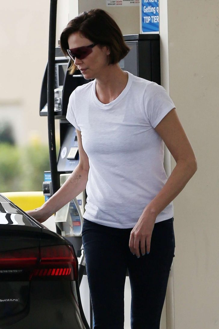 Charlize Theron at the gas station in LA