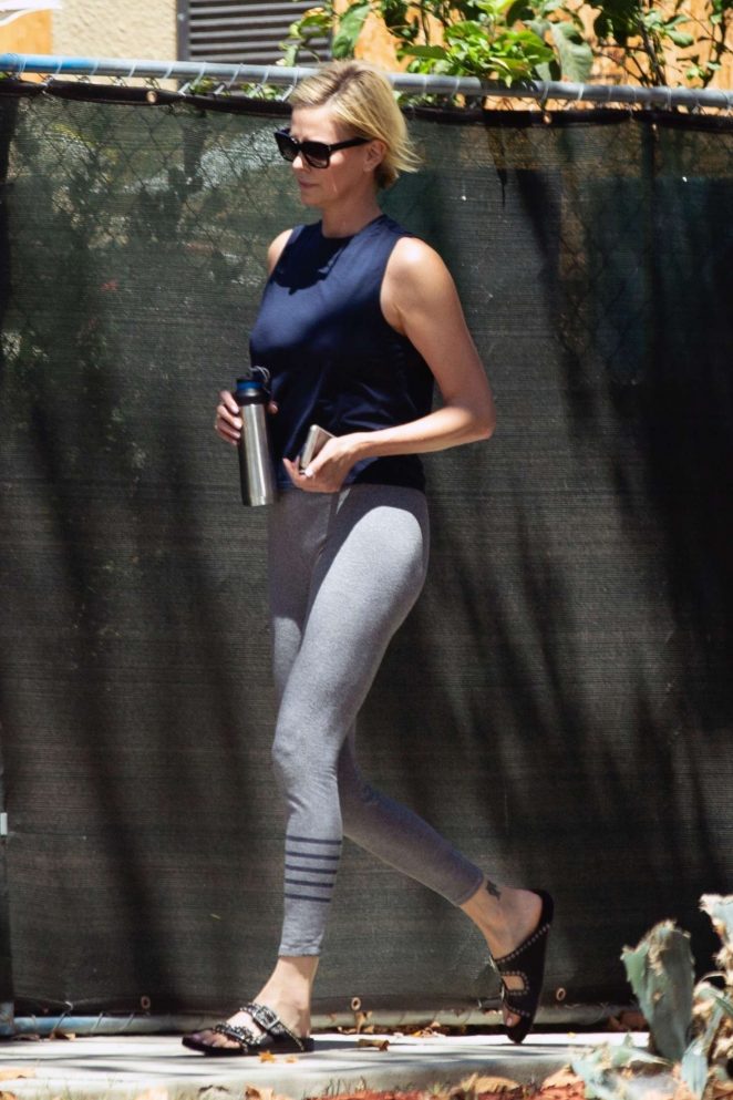 Charlize Theron in Grey Tights - Out in Los Angeles