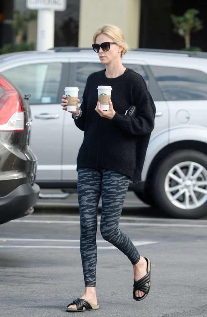 Charlize Theron in Spandex out in Hollywood