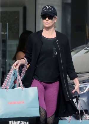 Charlize Theron in Tights Shopping in Beverly Hills