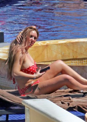 Charlotte Crosby in Red and White Polkadot Bikini in Mexico