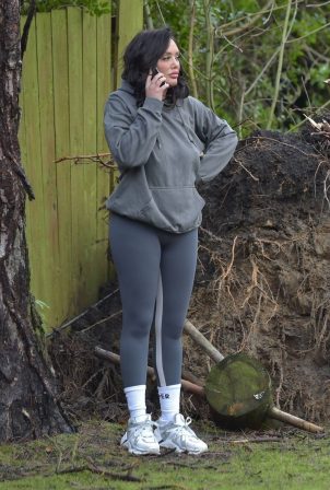 Charlotte Crosby - With her father Gary observing the damage at her home in Sunderland