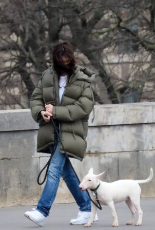 Charlotte Gainsbourg - with her bull terrier dog in Paris