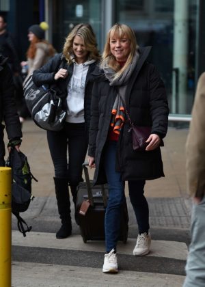 Charlotte Hawkins and Sara Cox at Piccadilly Train Station in Manchester