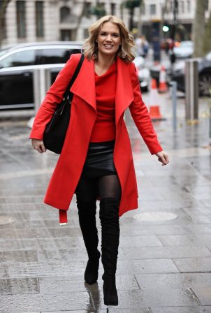 Charlotte Hawkins - In leather mini skirt and high boots in London