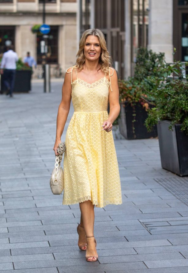 Charlotte Hawkins - Photographed outside the Global Radio Studios in a yellow dress