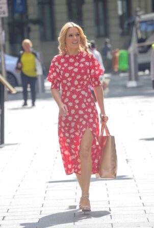 Charlotte Hawkins - Seen in a red summer dress at Global radio in London