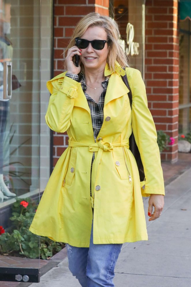 Chelsea Handler in Yellow Coat visiting her doctors office in Beverly Hills