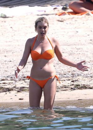 Chelsy Davy in Orange Bikini on holiday in Saint Tropez