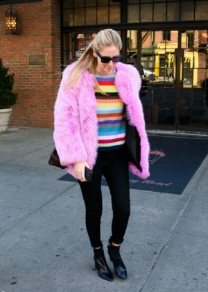 Chiara Ferragni in Pink Fur Coat out in New York
