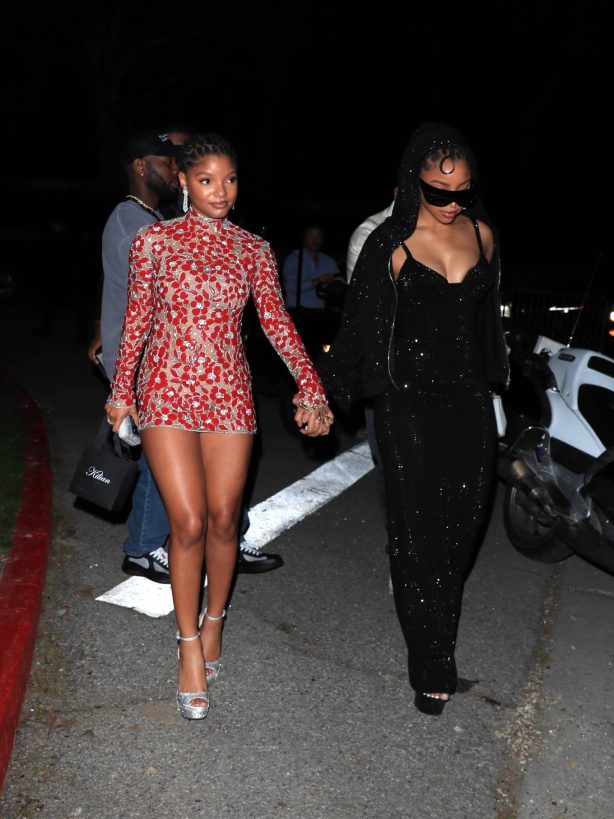 Chloe Bailey - With Halle Leave the Live Nation party during Grammy in Los Angeles
