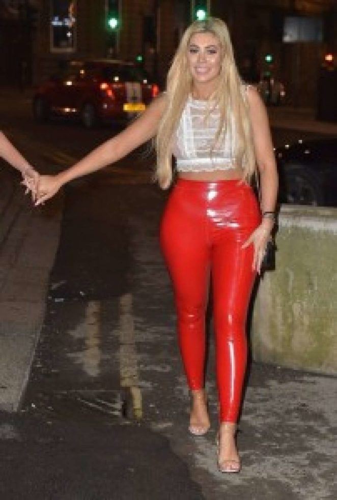Chloe Ferry in Red Pants out in Newcastle