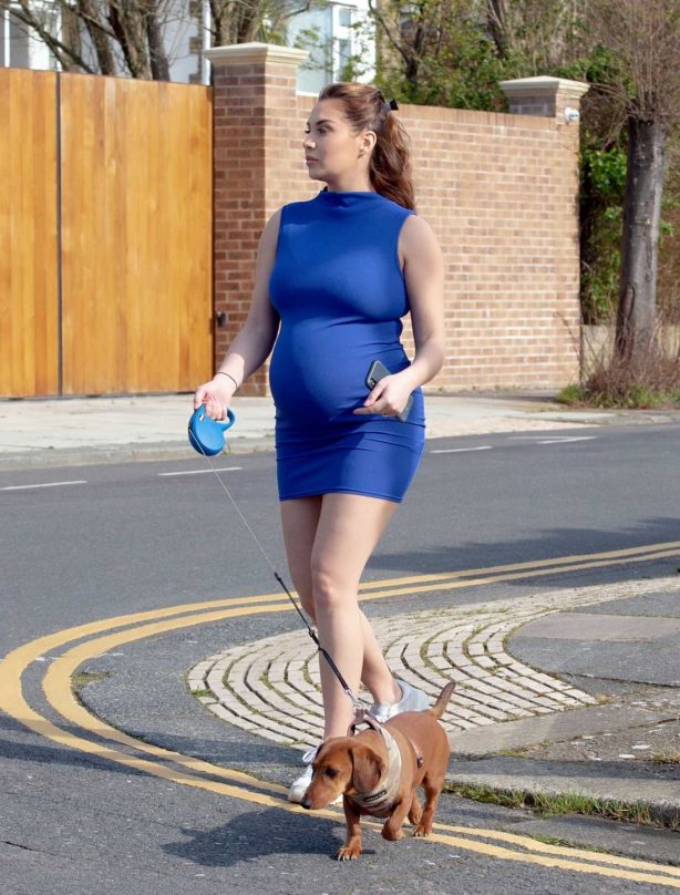 Chloe Goodman in Mini Dress - Walking her dog outside her home in Hove