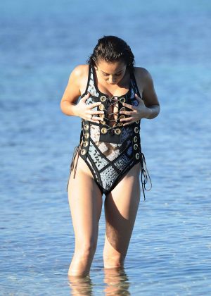 Chloe Goodman in Swimsuit on the beach in Mykonos