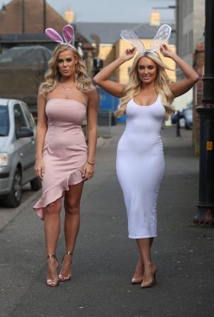 Chloe Meadows and Amber Turner -Film their Easter party in Brentwood