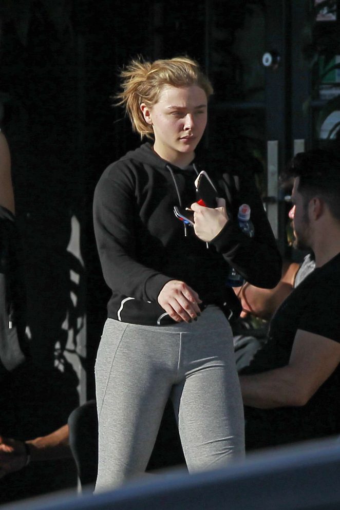 Chloe Moretz in a Calvin Klein Hoodie and Leggings - Leaves the gym in Los Angeles