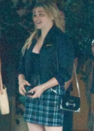 Chloe Moretz in a plaid mini skirt out in Los Angeles
