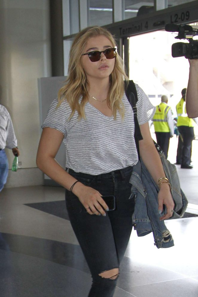 Chloe Moretz in Black Jeans at LAX Airport in Los Angeles