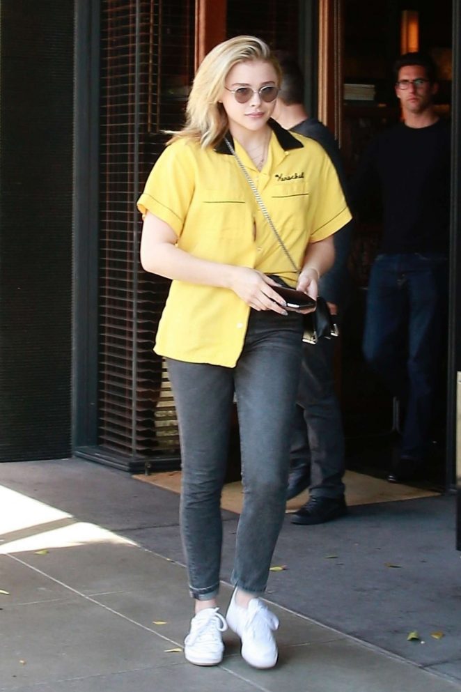 Chloe Moretz in Jeans and Yellow Shirt out in Beverly Hills