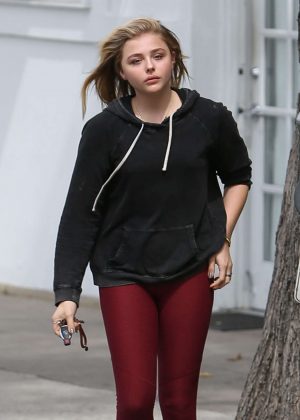 Chloe Moretz in Red Tights Shopping in Los Angeles