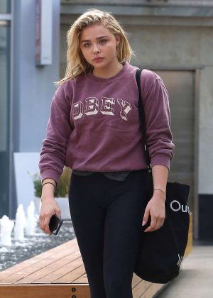Chloe Moretz in tights going to the gym in Los Angeles