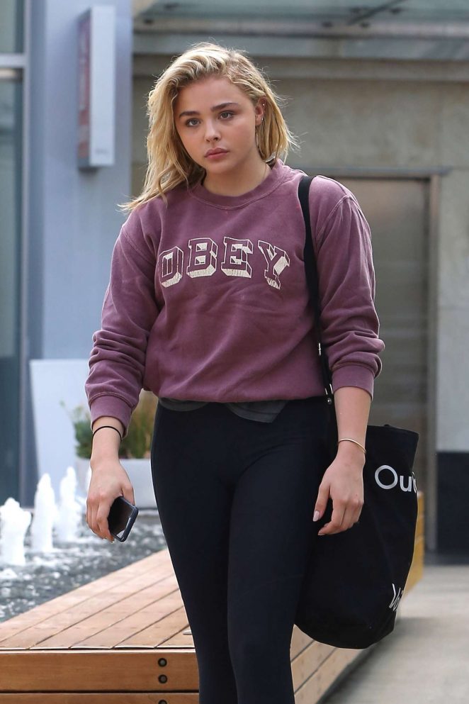 Chloe Moretz in tights going to the gym in Los Angeles