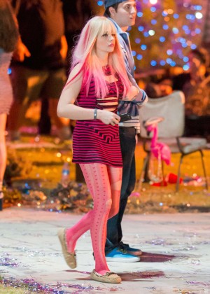 Chloe Moretz in Red Mini Dress on 'Neighbors 2' set in LA